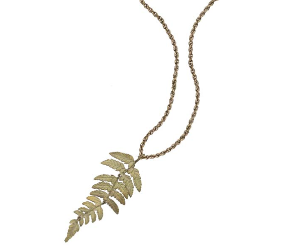 Bronze Fern Necklace with 30" Sterling Silver Chain  by Silver Seasons